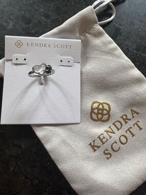 Kendra Scott Silver Heart Ring with White and Green Stones